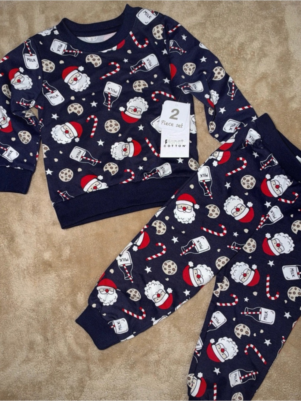 Children's 24m Navy Santa Print 2-Piece Pajama Set